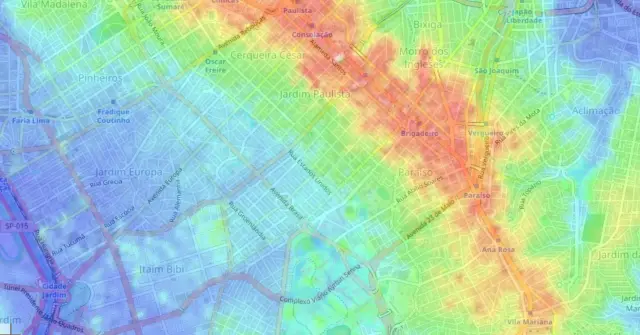 Mapa topográfico do centro de São Paulo, com o Espigão da Paulista