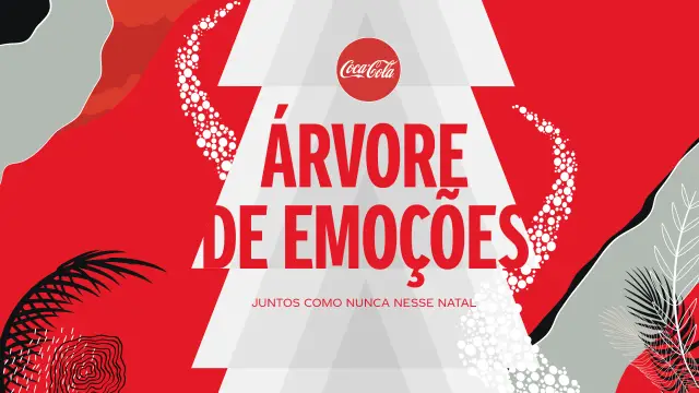 Key visual da Árvore de Emoções: a árvore vermelha e branca na empena do Edifício Anchieta, com a estrela no topo
