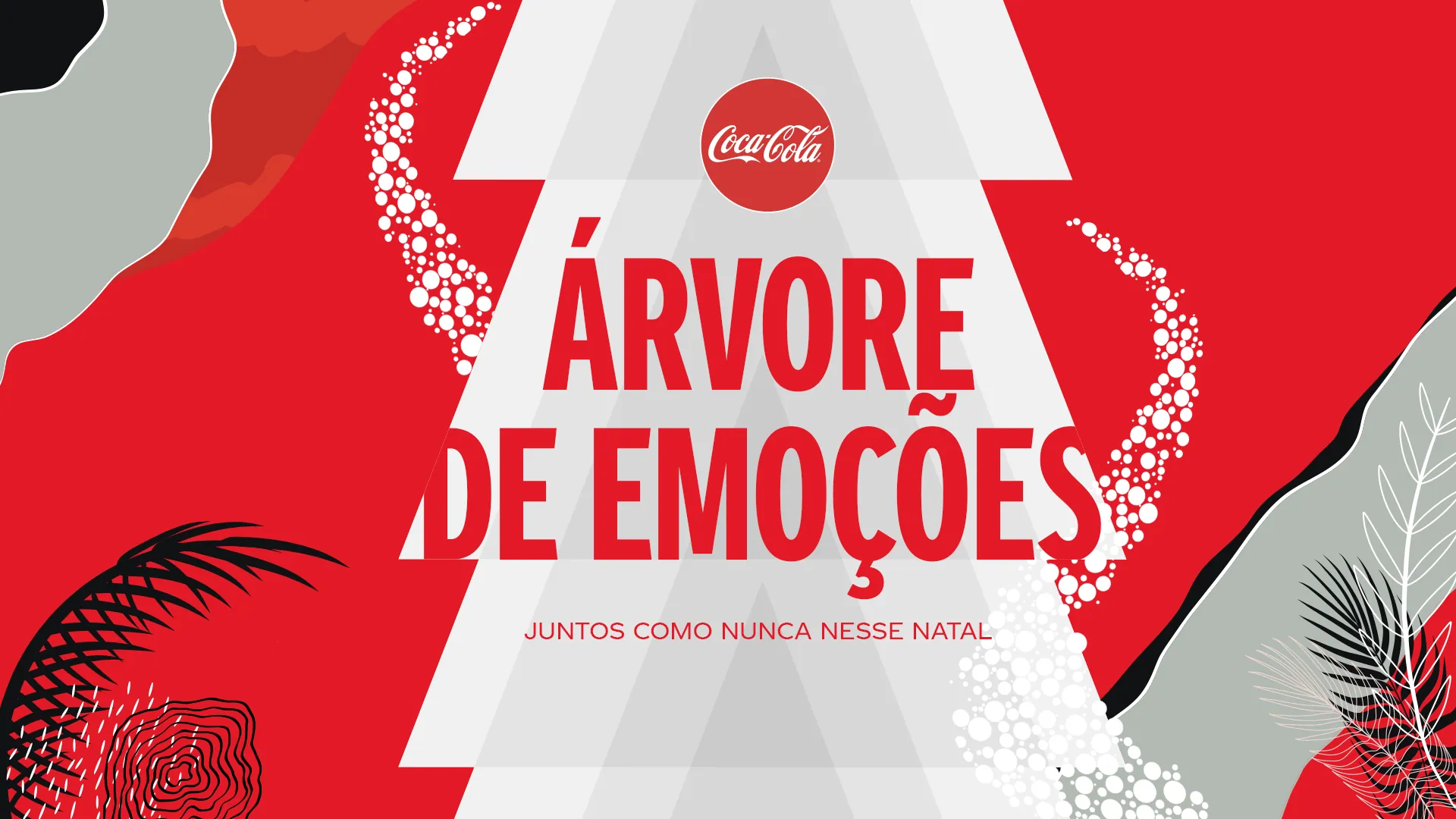 Key visual da Árvore de Emoções: a árvore vermelha e branca na empena do Edifício Anchieta, com a estrela no topo