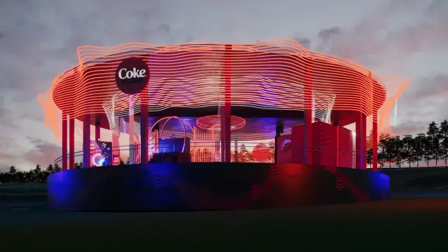 O Coke Studio: a cápsula de ondas de LED acesa no centro do festival