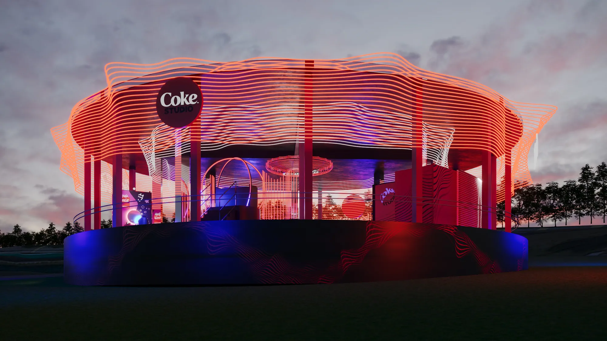 O Coke Studio: a cápsula de ondas de LED acesa no centro do festival