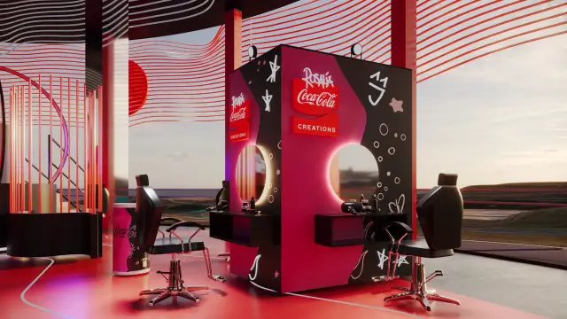 O salão Coca-Cola Creations, em rosa e preto