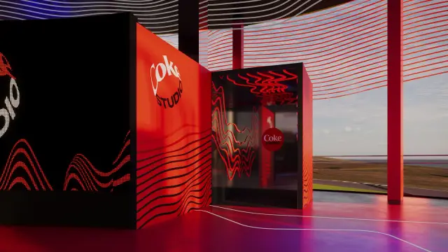 A cabine espelhada de foto e vídeo, com as ondas em neon