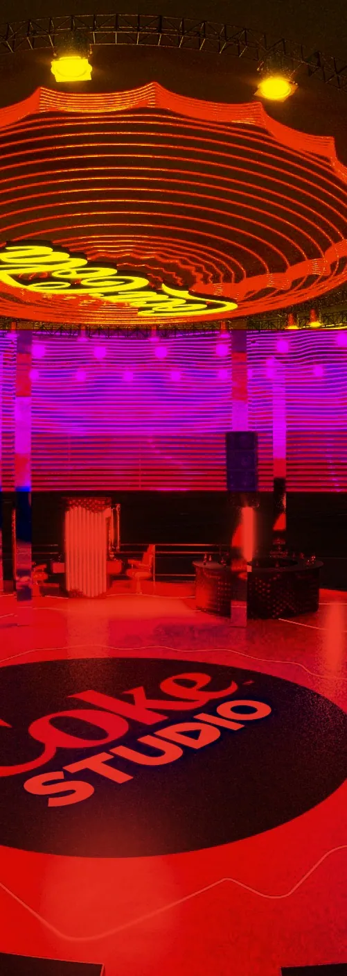 Central Stage (palco central): variação de luz em amarelo e magenta