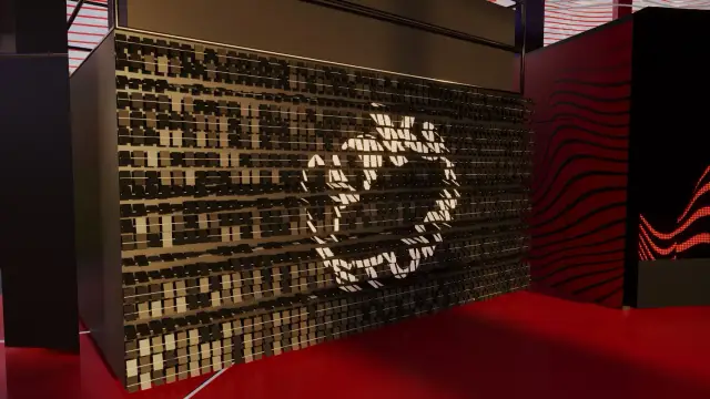 Divisória de plaquinhas giratórias formando o logo