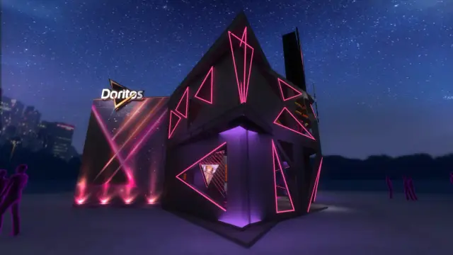 Vista angular com os triângulos de neon