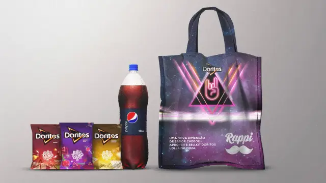 O kit Doritos Lollapalooza com entrega pela Rappi