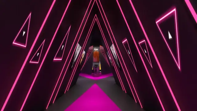 O túnel em neon rosa
