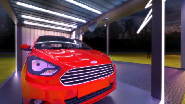 Cenografia e espaços Ford: o carro em destaque na vitrine do térreo