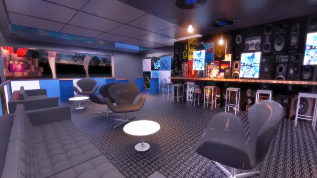 Cenografia e espaços Ford: os sofás do lounge e o painel do conceito