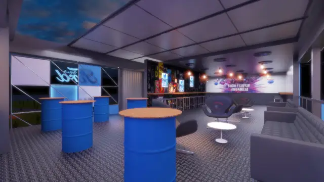 Cenografia e espaços Ford: o lounge visto da escada
