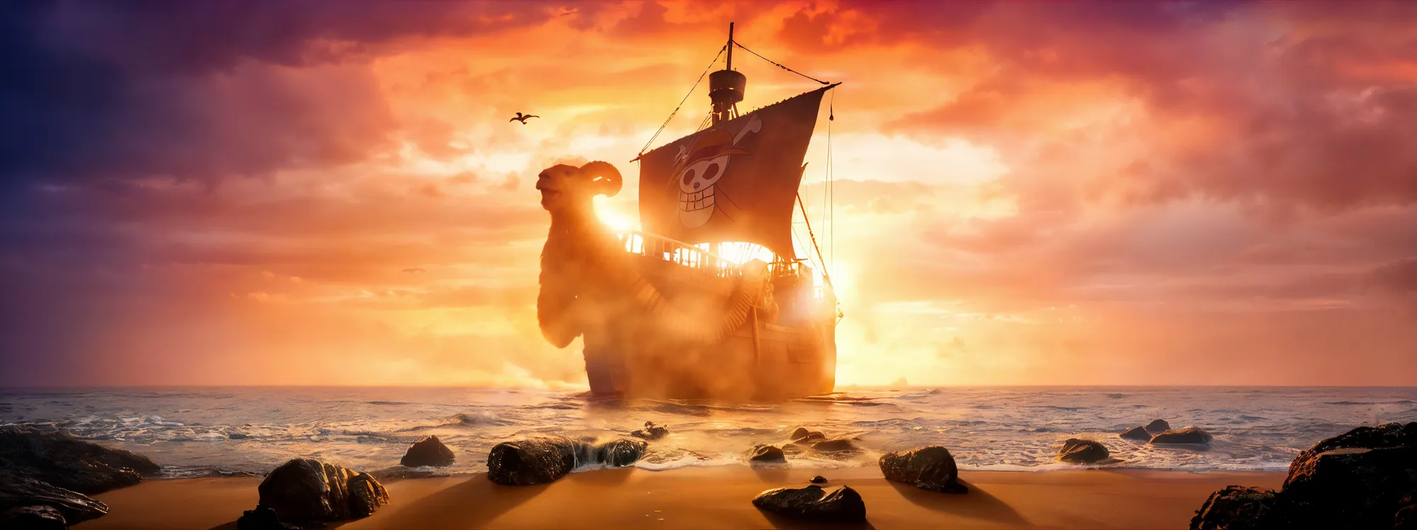 Arte da série com o navio no mar