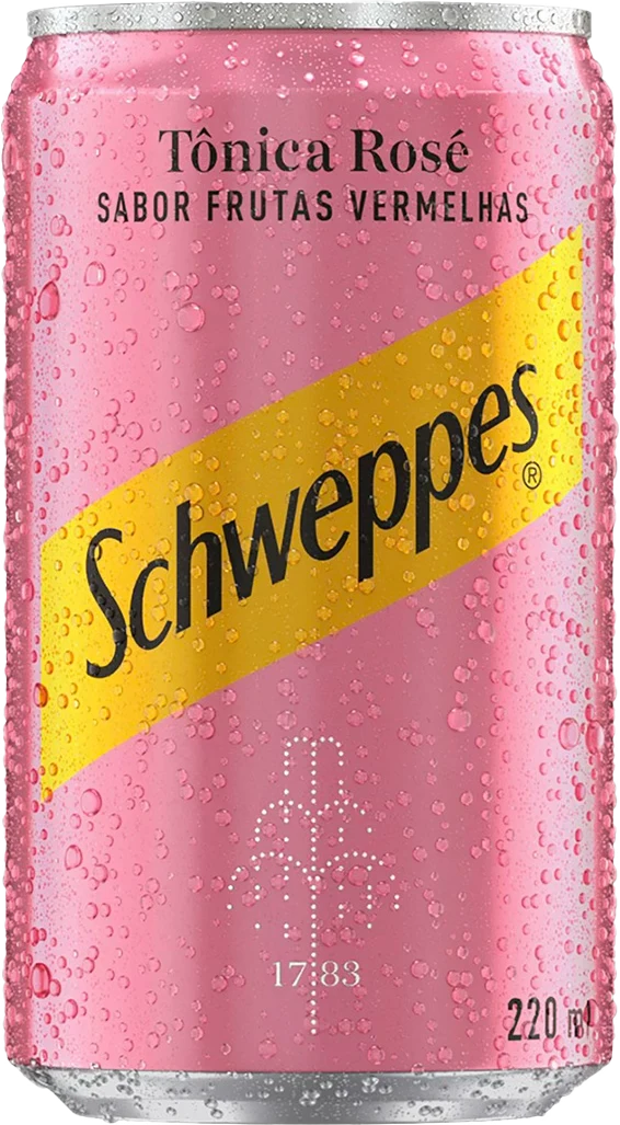 Lata de Schweppes Tônica Rosé sabor frutas vermelhas