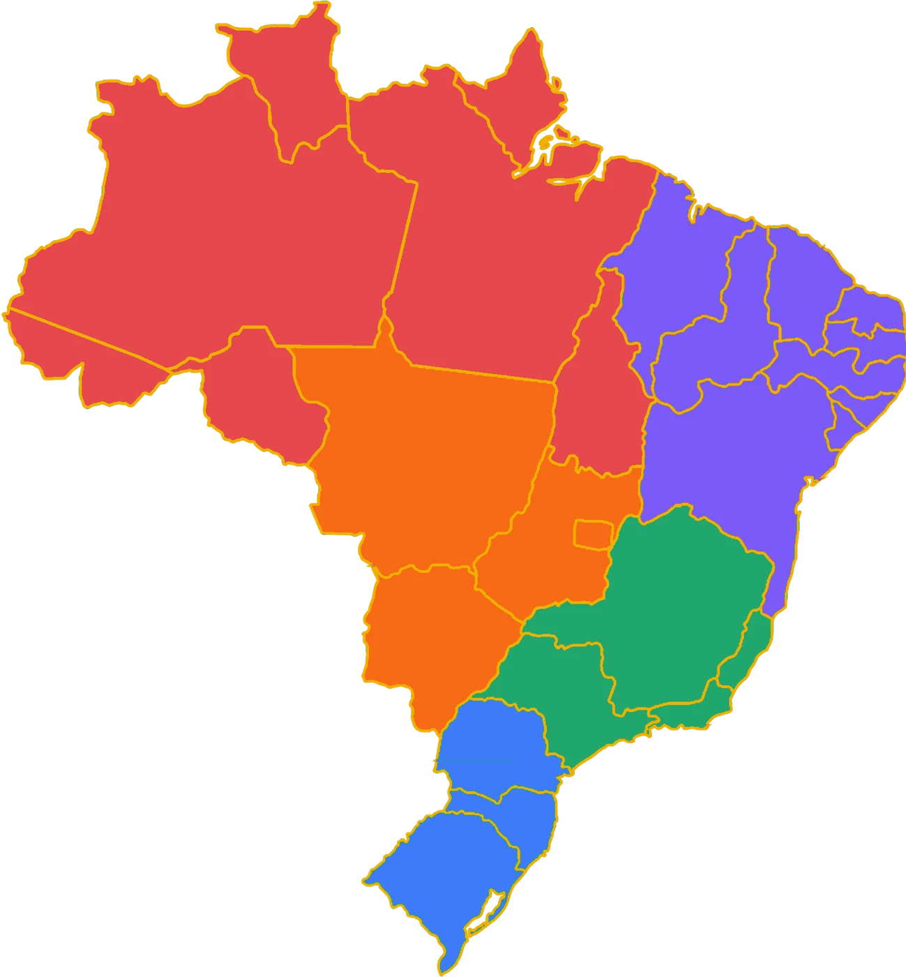 Mapa do Brasil por regiões com as seis cidades dos eventos