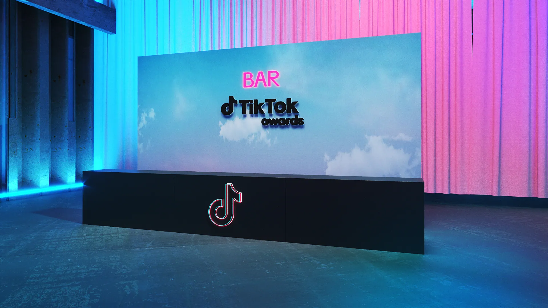 Render: bar do after com telão de céu