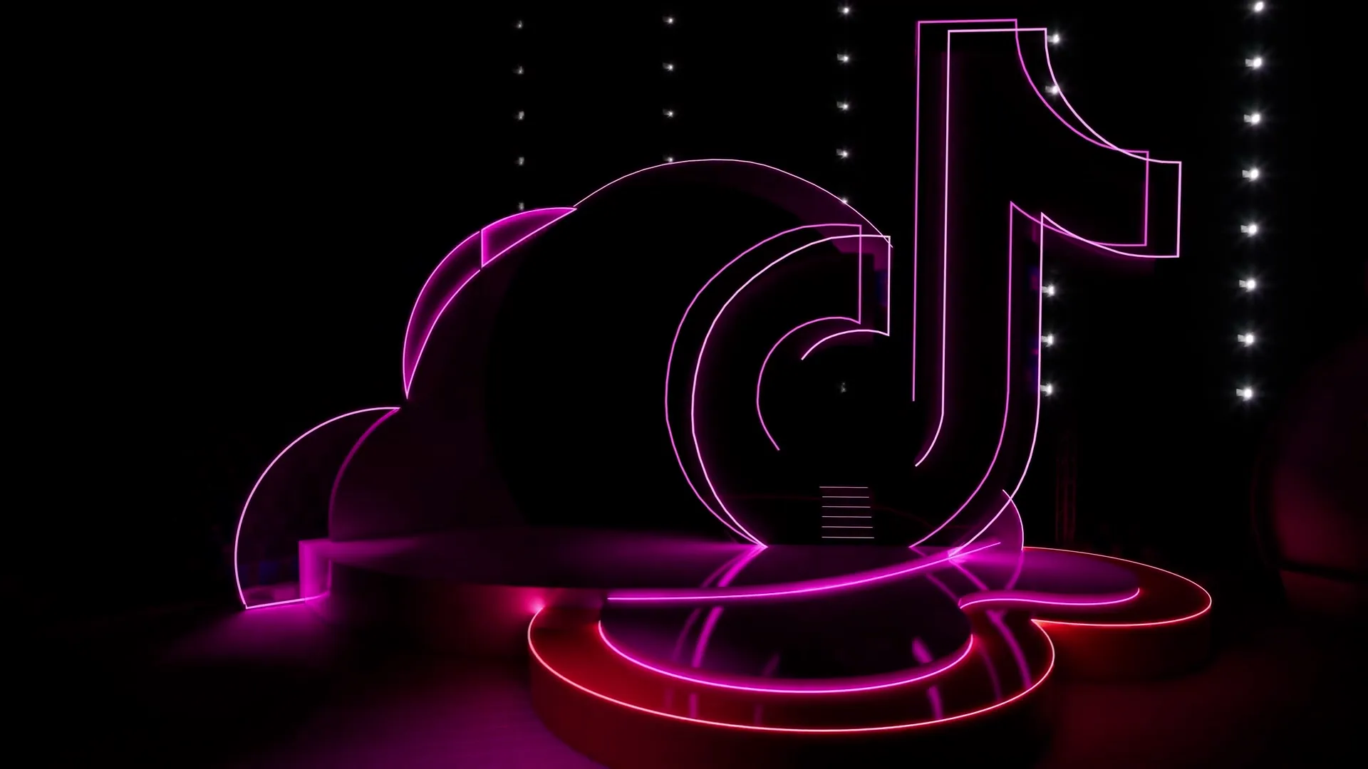 Render, versão ginásio: o palco-nuvem apagado, só o contorno de neon