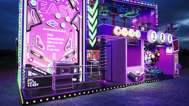 Rota Easy Arcade: aproximação do pinball EASY na fachada