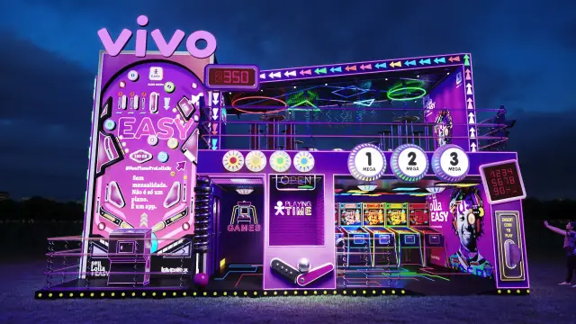 Rota Easy Arcade: vista frontal com pinball, Bonus Window e placar