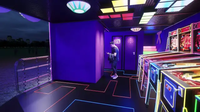 Rota Easy Arcade: interior com corredor e acesso