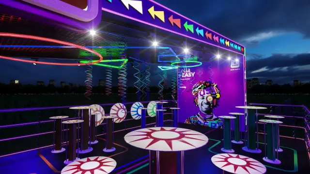 Rota Easy Arcade: mezanino com anéis de neon