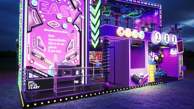 Rota Easy Arcade, primeira versão: aproximação do pinball EASY na fachada