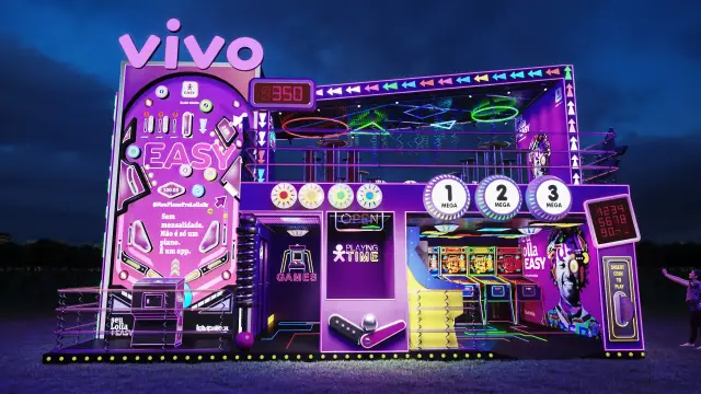 Rota Easy Arcade, primeira versão: vista frontal com pinball, Bonus Window e placar