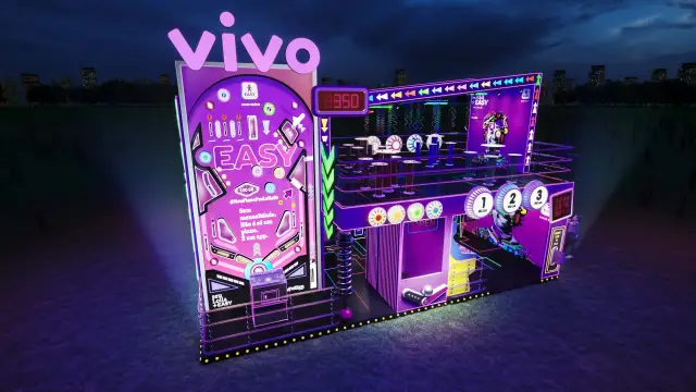 Rota Easy Arcade, primeira versão: vista completa com o pinball gigante