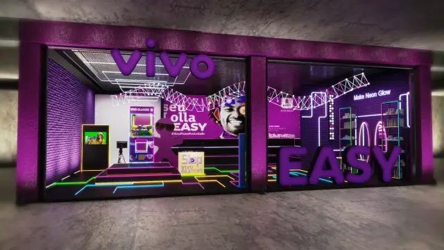 Glow Lounge: fachada com a letra caixa EASY