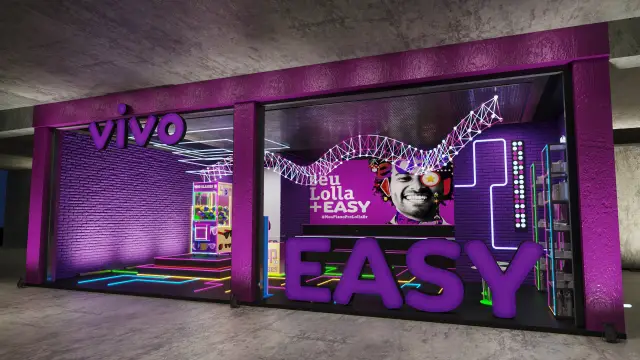 Glow Lounge: fachada com a letra caixa EASY em outro ângulo