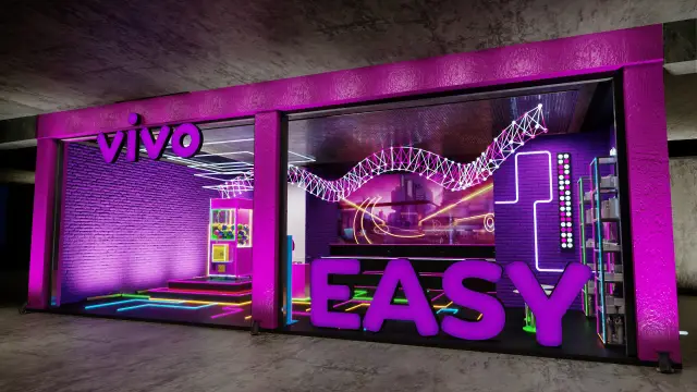 Glow Lounge, primeira versão: fachada com a letra caixa EASY em outro ângulo