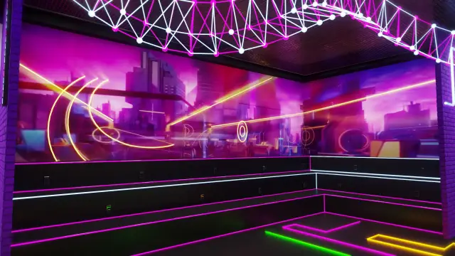 Glow Lounge, primeira versão: arquibancada elétrica diante do KV